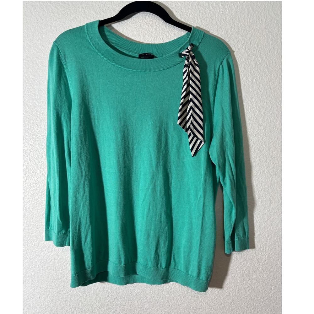 Talbots Women’s Size L Mint Green Sweater w/ Silk Shoulder Bow Boatneck Pullover